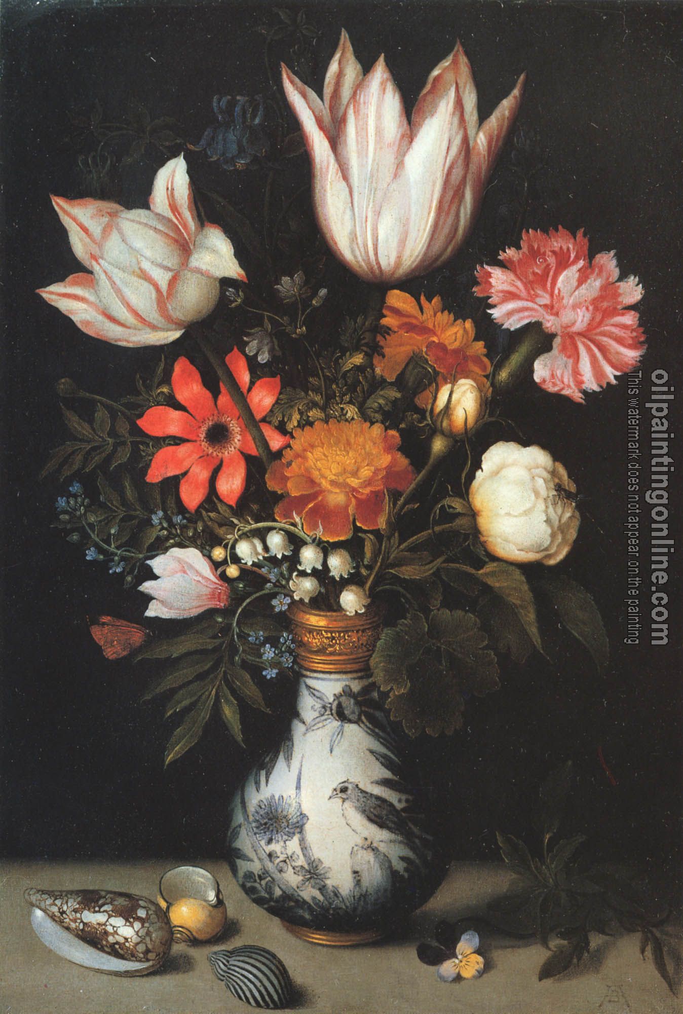 Ambrosius Bosschaert - Tulips, Roses, a Pink and White Carnation